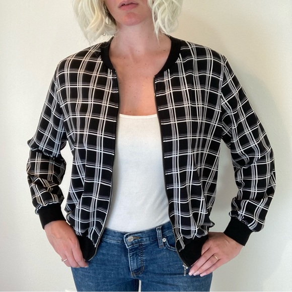 Como Black Grid Pattern Bomber Jacket XL - Picture 3 of 5